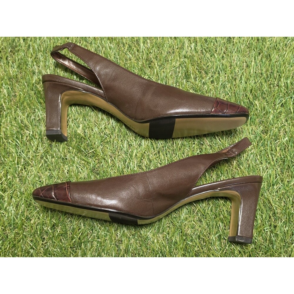 Vintage Easy Spirit ESKASATO Brown Leather Slingback Block Heel Size 6 1/2 NIB - Picture 2 of 16
